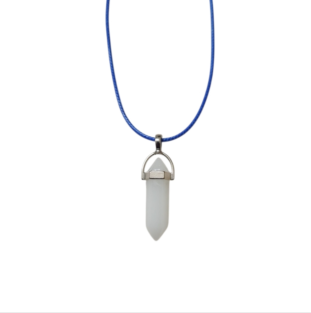 Natural White Quartz Chakra Healing+ Crystal Point Pendant Necklace Blue Cord